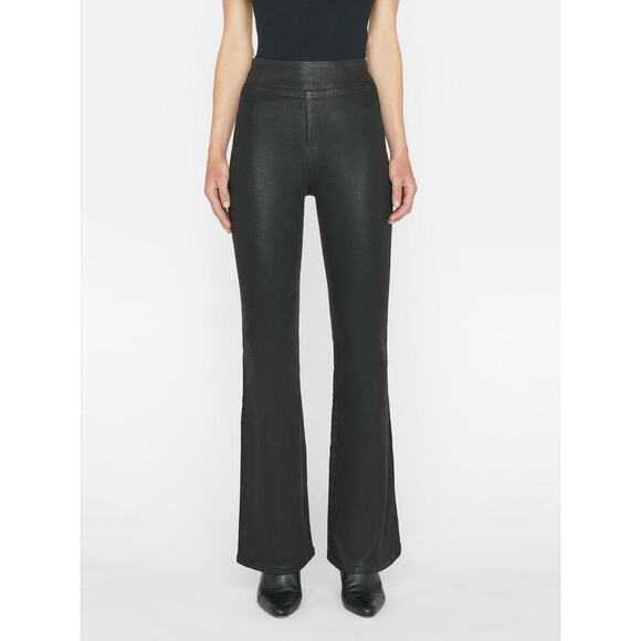 Frame Womens Designer Jet Set Flare In Noir Coated Pants US 2 - Picture 1 of 11